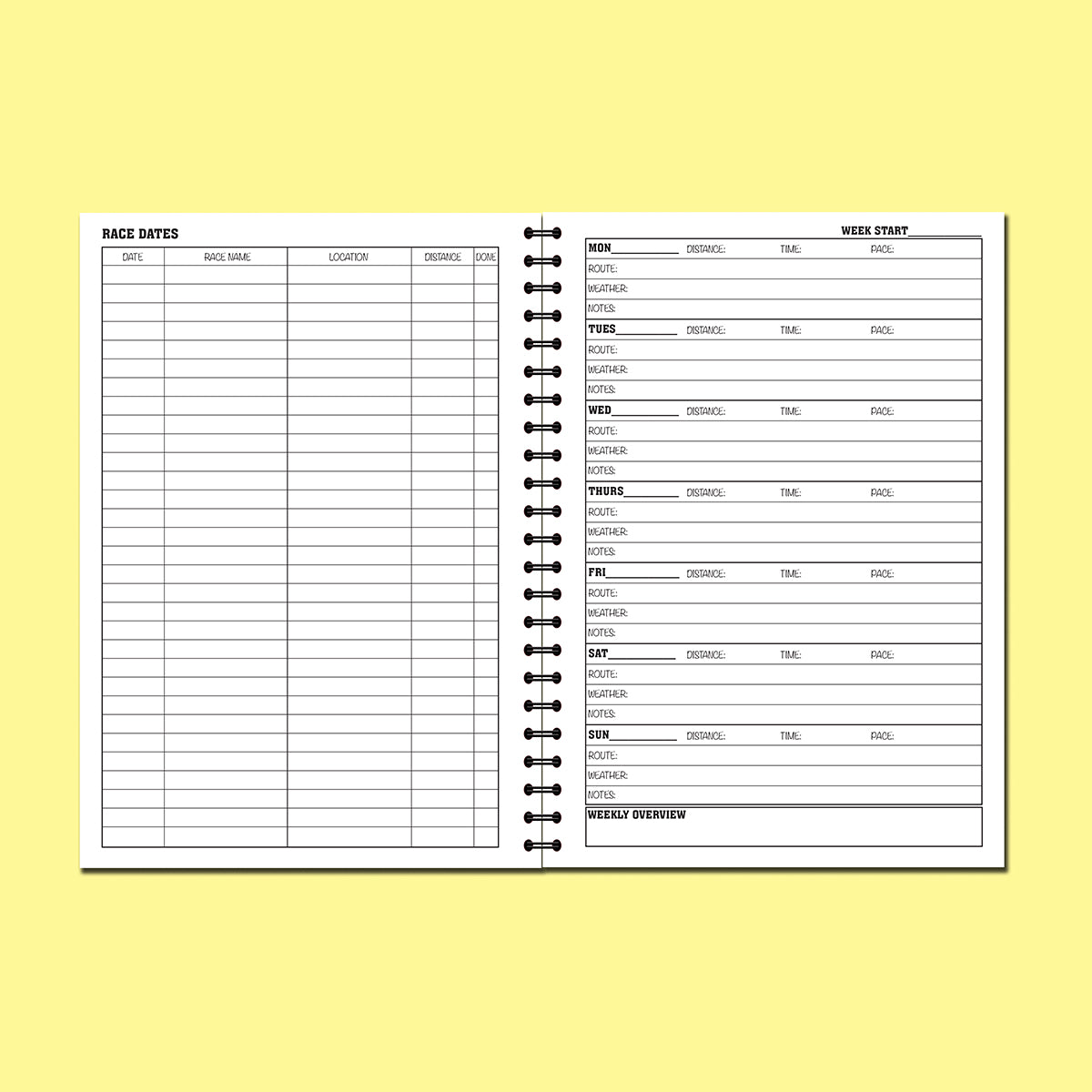 PERSONALISED Running Diary/ Race Log | 53 double sided pages | A5 148mm x 210mm | Quality 120gsm | Wirobound