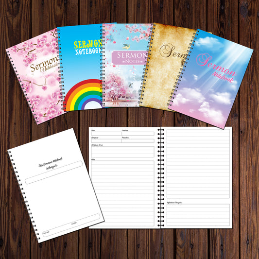 Sermon Notebook | Church Notes | A5 (148mm x 210mm) | 50 double sided pages | Split Wirobound