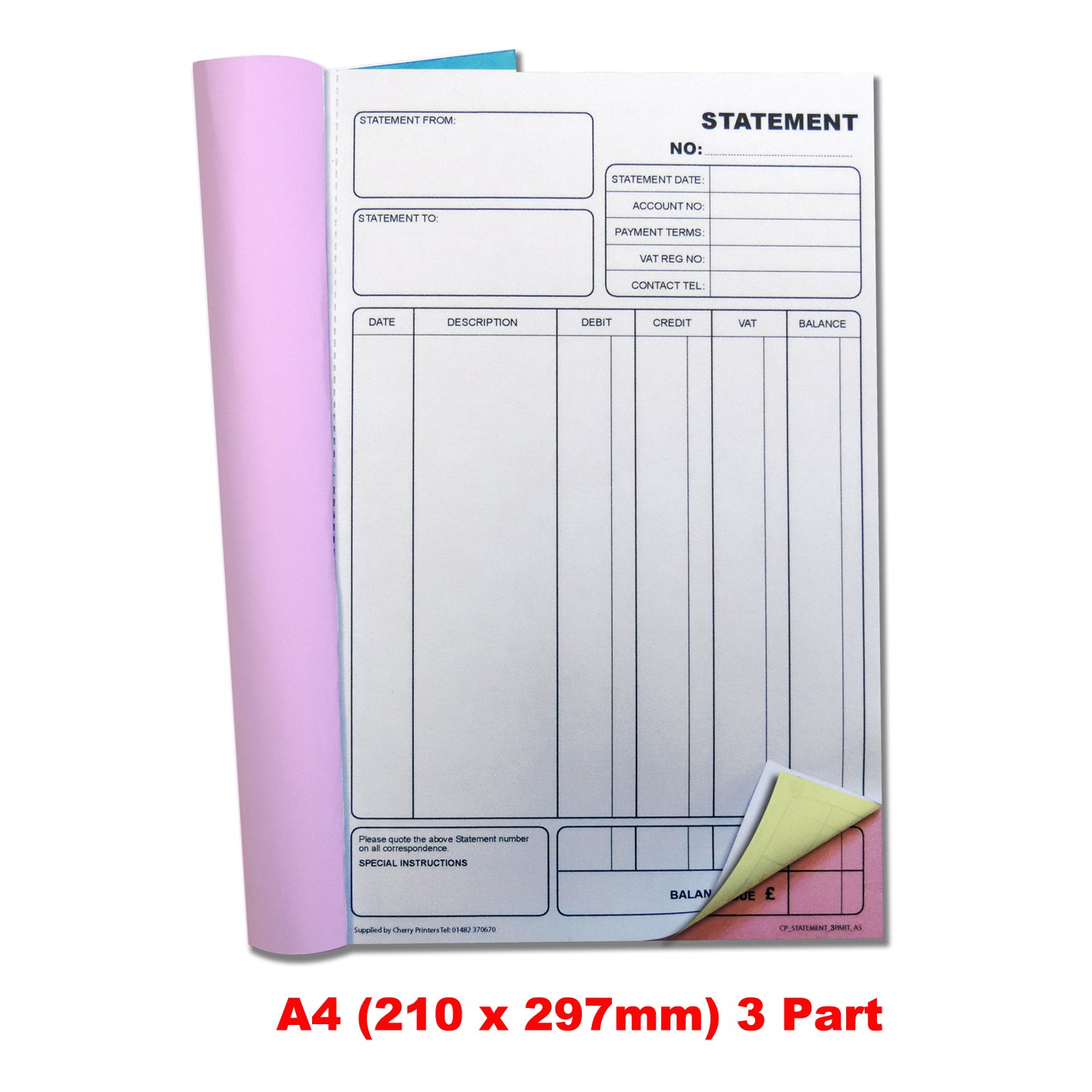 Print Statement Book NCR Statement Book A4 Triplicate – Cherry Printers UK