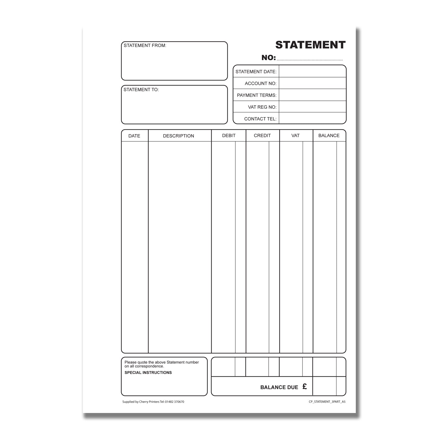 Statement Record NCR Statement Book A5 Triplicate – Cherry Printers UK