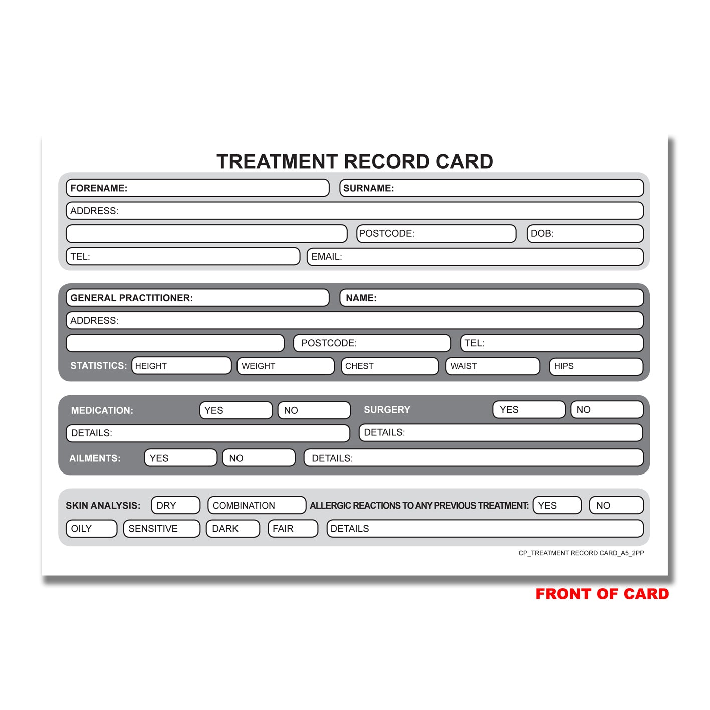 Treatment Record Card Pad A5 50pages 350gsm