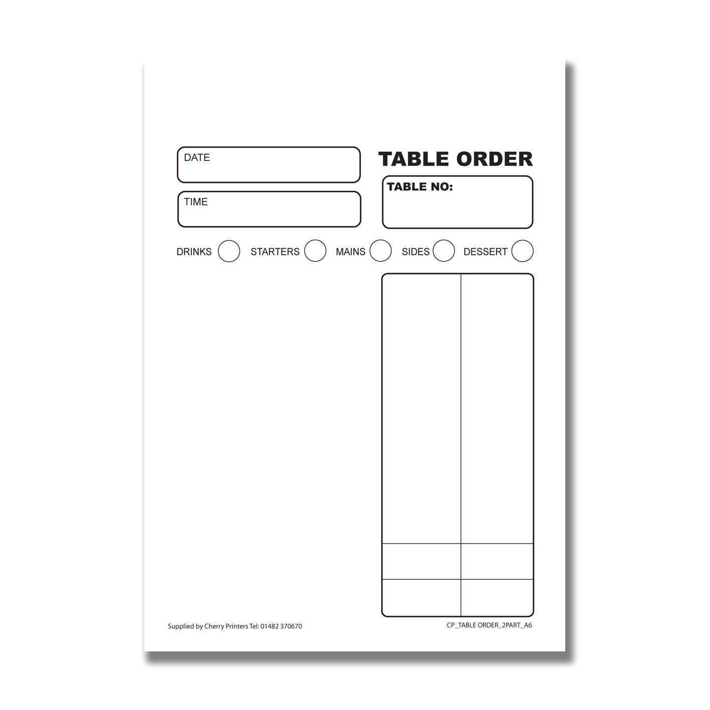 NCR Table Order Duplicate Book A6