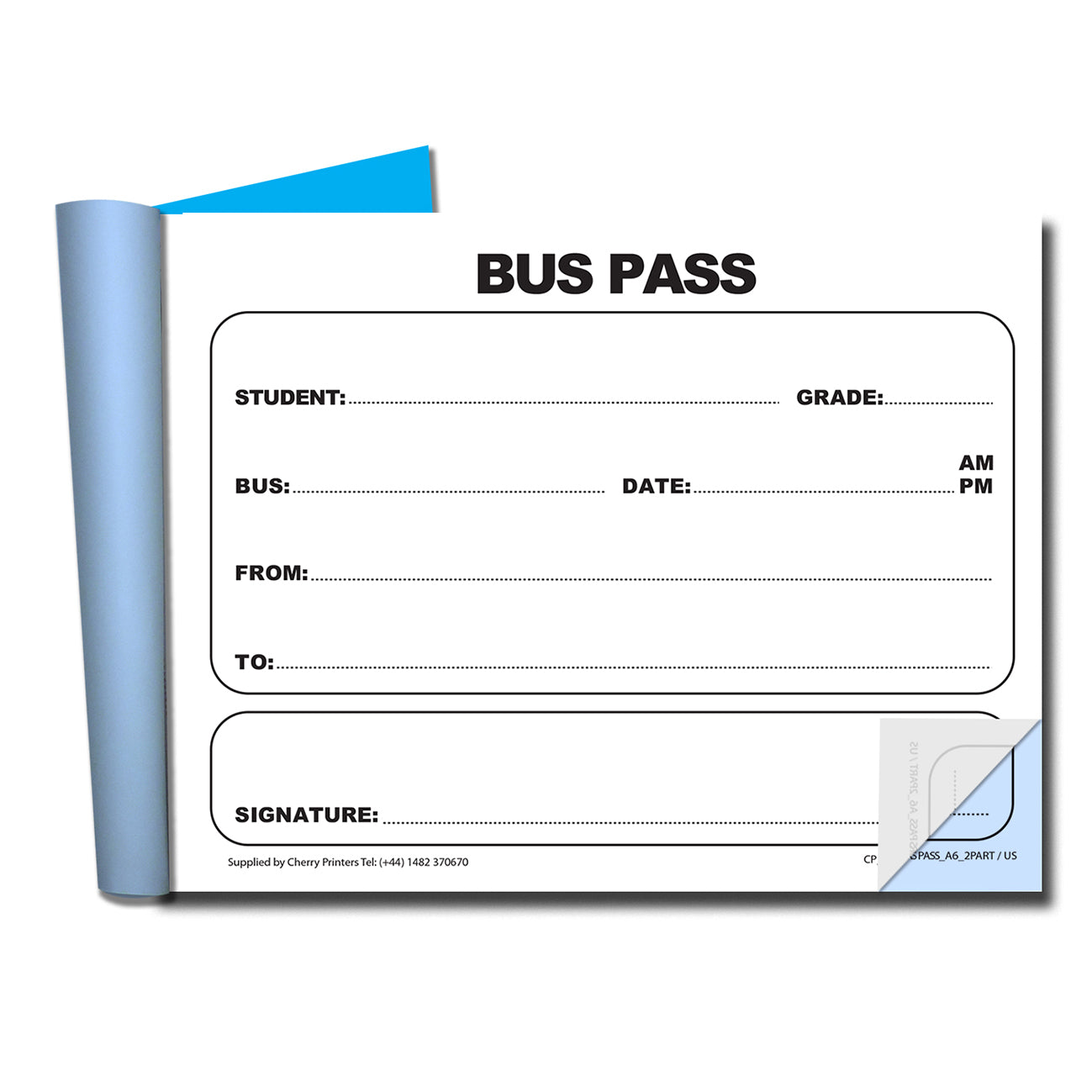 Bus Pass | Duplicate Book | 2 part | Carbonless | 50 Sets per book | A6 - 5.8" x 4.1" | BOX OF 80 BOOKS