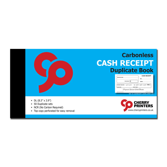 Cash Receipt | Duplicate Book | 2 part | Carbonless | 50 Sets Per Book | DL - 8.3" x 3.9" | BOX OF 60 BOOKS