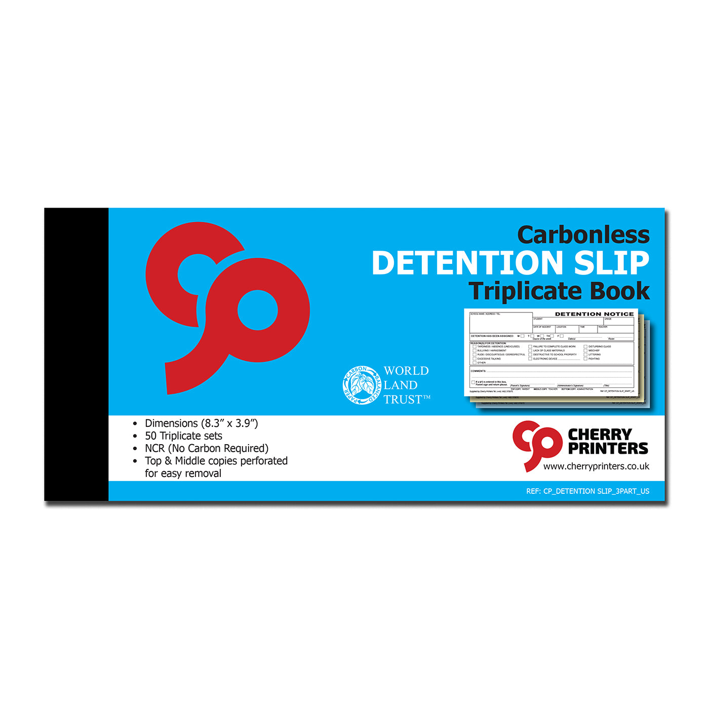 Detention Slip | Triplicate Book | 3 part | Carbonless | 50 Sets Per Book | DL - 8.3" x 3.9" | BOX OF 45 BOOKS