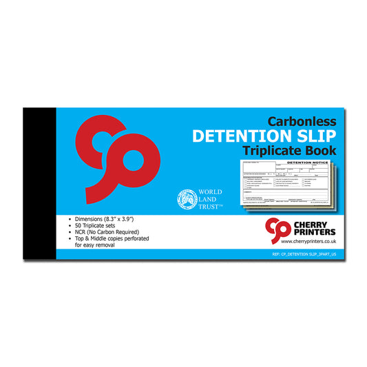 Detention Slip | Triplicate Book | 3 part | Carbonless | 50 Sets Per Book | DL - 8.3" x 3.9" | BOX OF 45 BOOKS