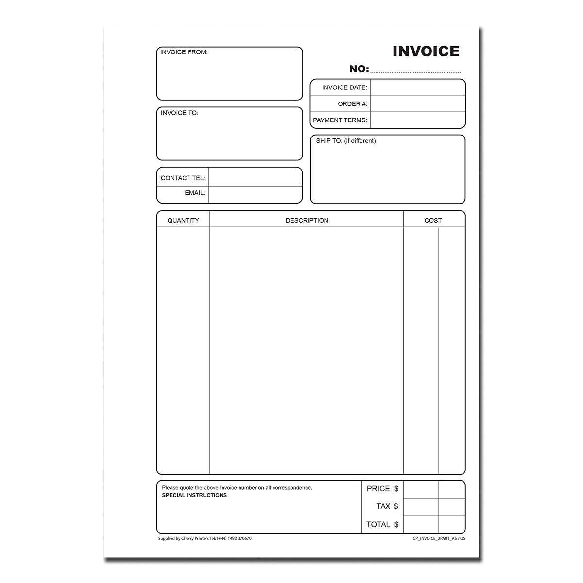 Invoice | Duplicate Book | 2 part | Carbonless | 50 Sets Per Book | A5 - 5.8" x 8.3" | BOX OF 40 BOOKS