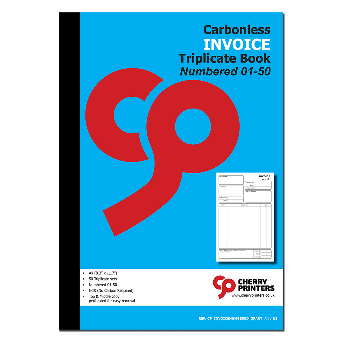 Invoice Numbered 01-50 | Triplicate Book | 3 part | Carbonless | 50 Se ...