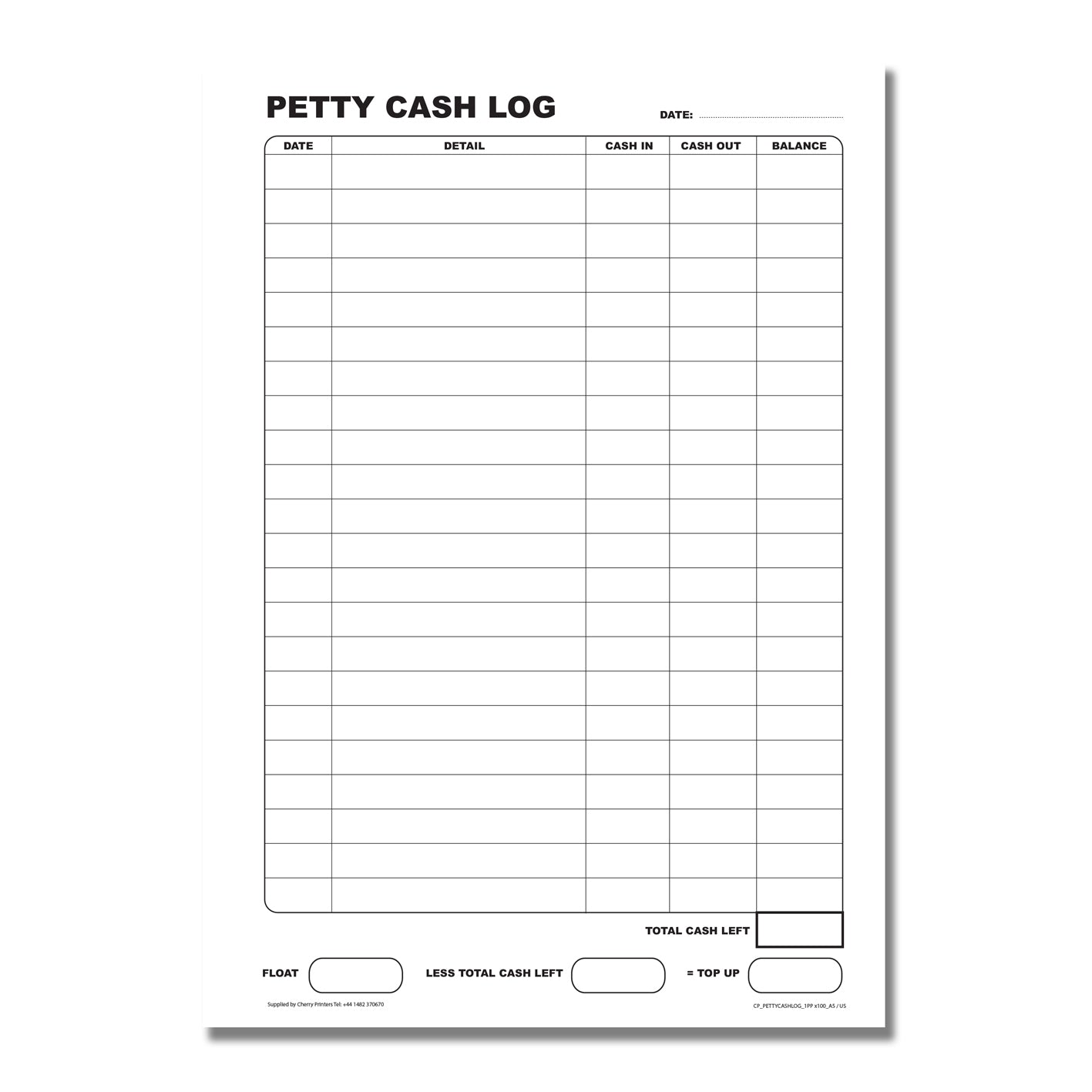 Petty Cash Log Book | 100 pages | 80gsm Paper | A5 - 5.8" x 8.3" | BOX OF 40 BOOKS