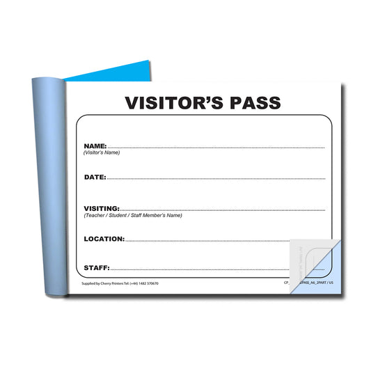 Visitor's Pass | Duplicate Book | 2 part | Carbonless | 50 Sets per book | A6 - 5.8" x 4.1" | BOX OF 80 BOOKS