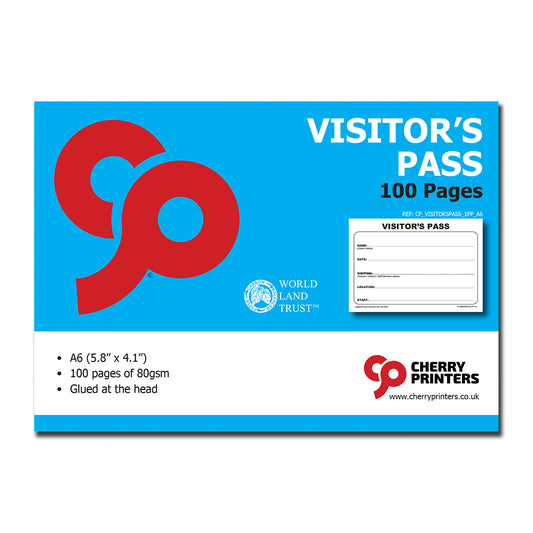 Visitor's Pass Pad | 100 Passes per pad | A6 - 5.8" x 4.1" | 80gsm Paper | BOX OF 80 BOOKS