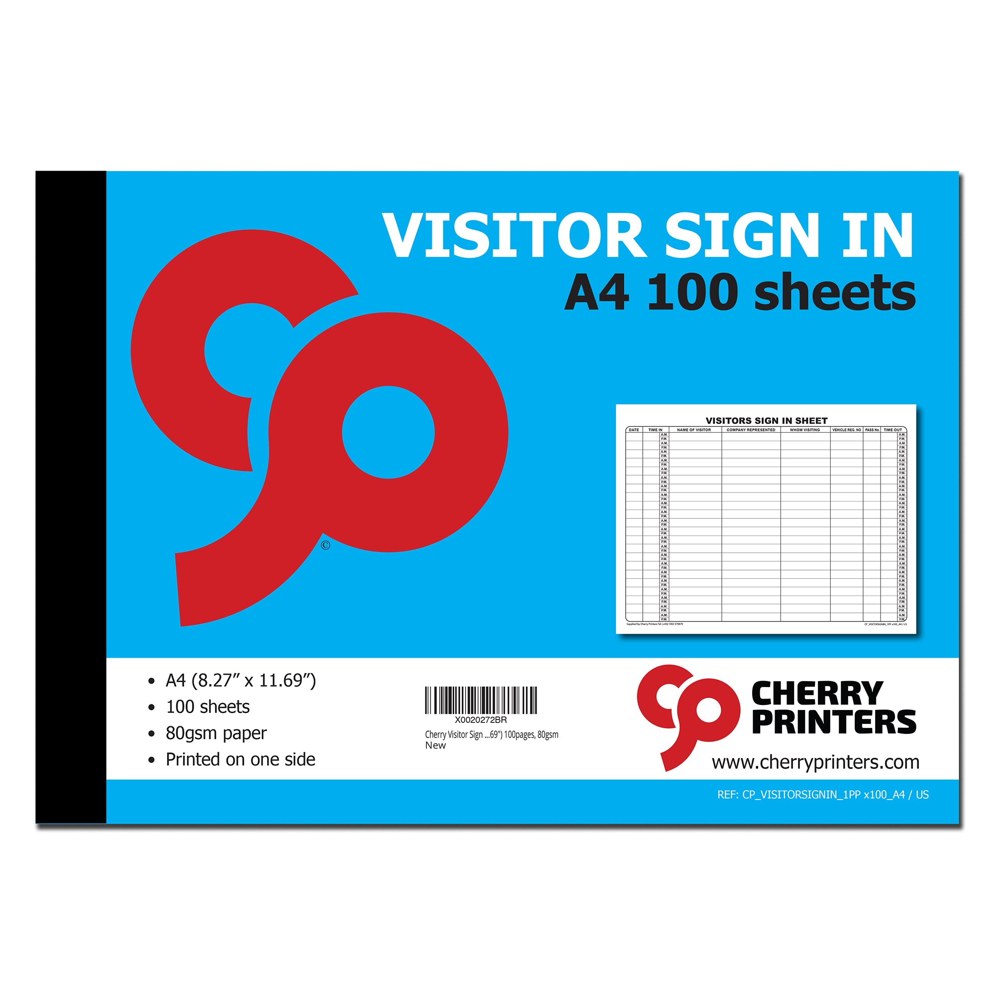 Visitor Sign In Log Book | 100 Pages | 80 gsm | A4 - 8.27