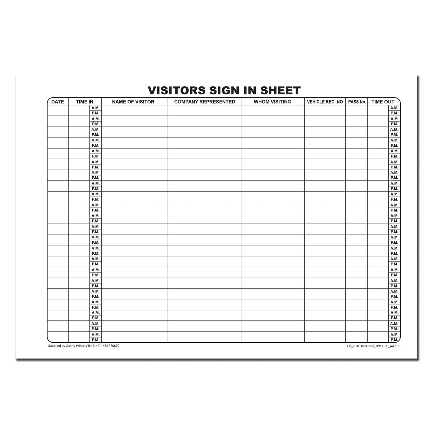 Visitor Sign In Log Book | 100 Pages | 80 gsm | A4 - 8.27