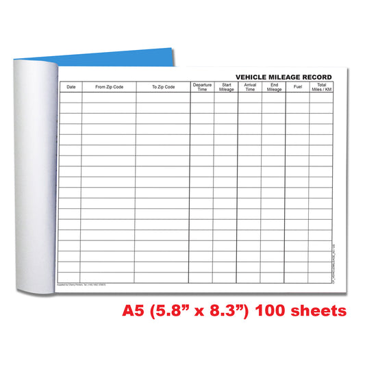 Vehicle Mileage Record Log Book | 100 pages | 80gsm Paper | A5 - 5.8" x 8.3" | BOX OF 40 BOOKS