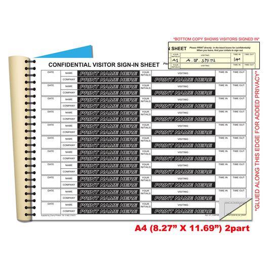 Confidential Visitor Sign In Log Book | Duplicate | 2 part | Carbonless | A4 - 8.27" x 11.69" | BOX OF 20 BOOKS