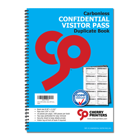 Confidential Visitor Passes | ID Badges | Duplicate | 2 part | Carbonless | 300 Passes | A4 - 8.27" x 11.69" | BOX OF 20 BOOKS