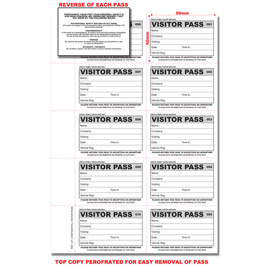 Confidential Visitor Passes | ID Badges | Duplicate | 2 part | Carbonless | 300 Passes | A4 - 8.27" x 11.69" | BOX OF 20 BOOKS