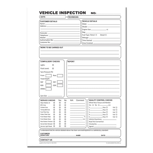 NCR Vehicle Inspection Book A4 Triplicate