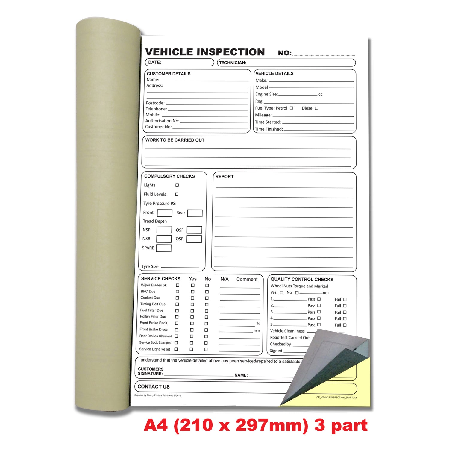 Inspection Book Line NCR Vehicle Inspection Book A4 Triplicate – Cherry Printers UK
