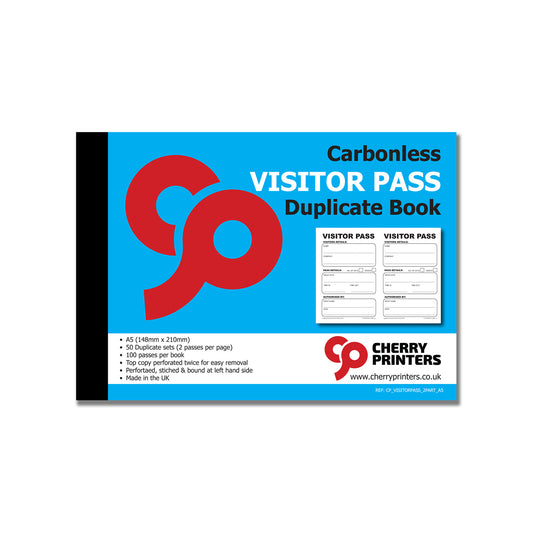NCR Visitor Pass Duplicate Book A5 50 sets 100 passes per book