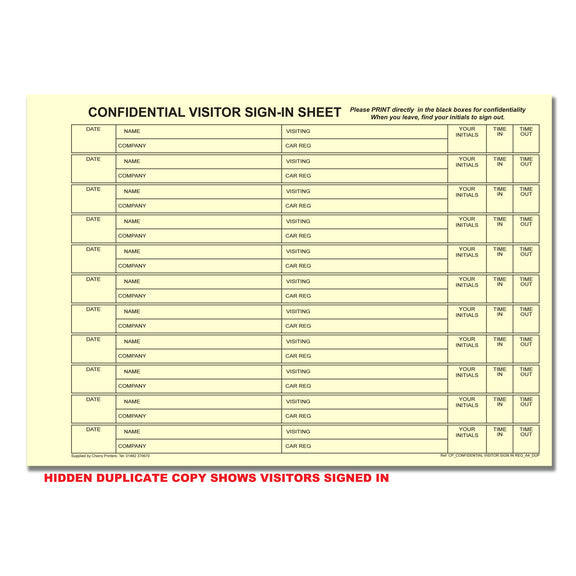 Confidential Visitor Sign In Log Book with Car Reg Duplicate 2 par
