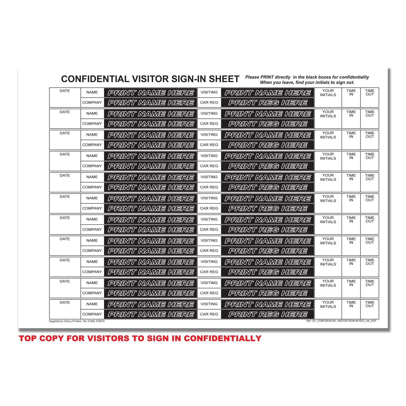 Confidential Visitor Sign In Log Book with Car Reg | Duplicate | 2 part | Carbonless | A4 - 8.27" x 11.69" | BOX OF 20 BOOKS