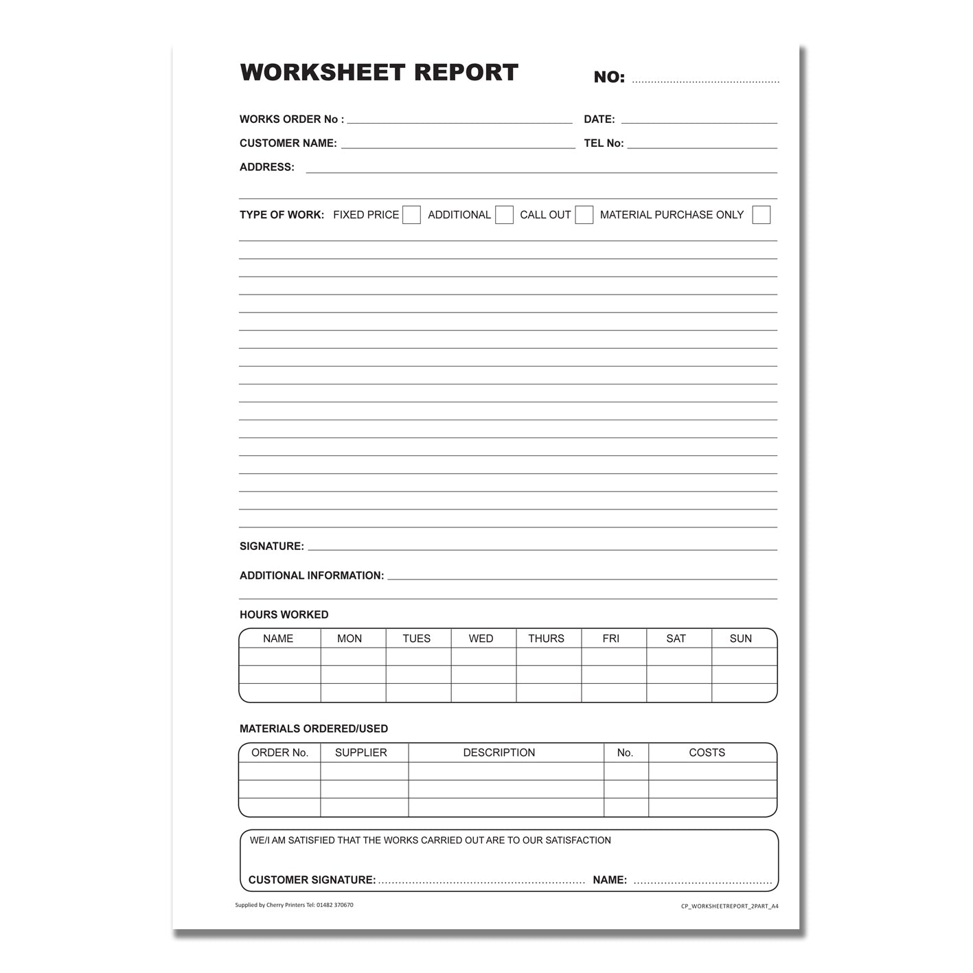 NCR Worksheet Report Book A4 Duplicate
