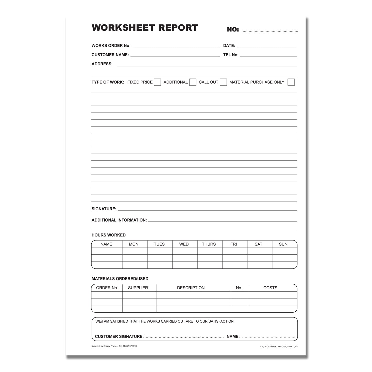 NCR Worksheet Report Book A4 Triplicate